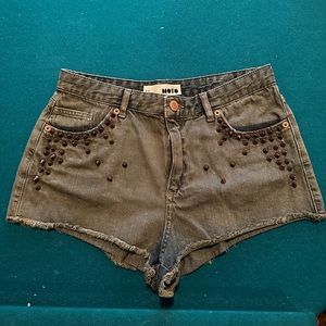 Top shop moto spiked Jean shorts size W30. Never worn
